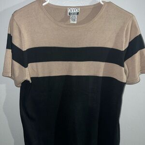 Anna Black and Tan Striped Short Sleeve Tee